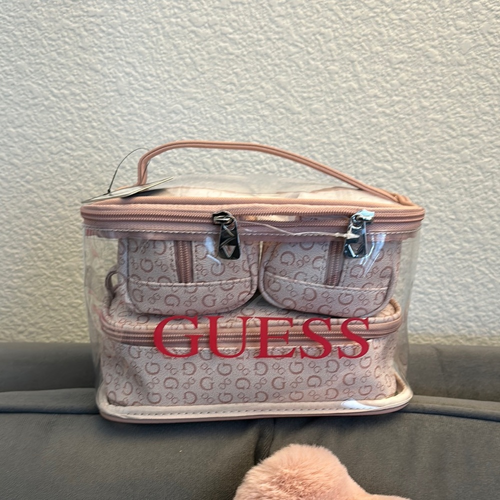 Guess Pink Cosmetic Bag with Glittery Accents
